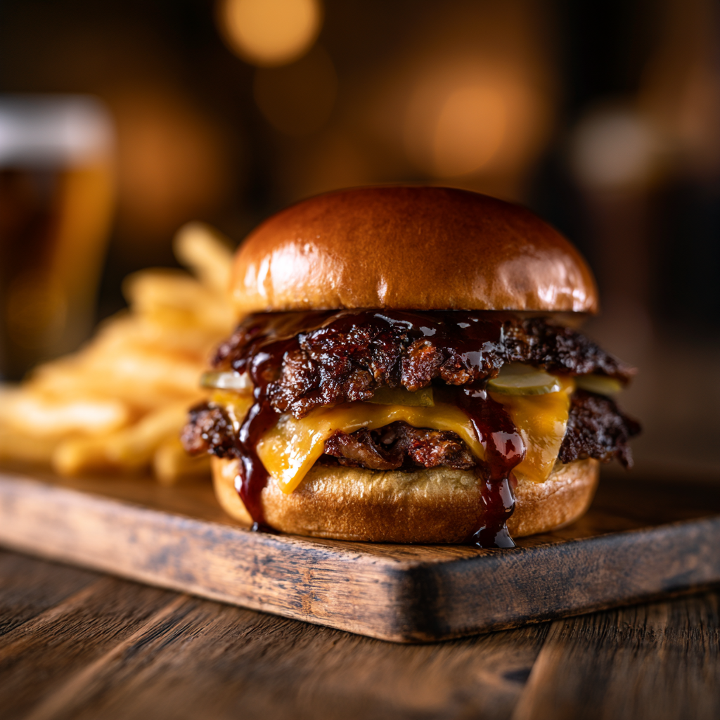 Smashed burger med frites